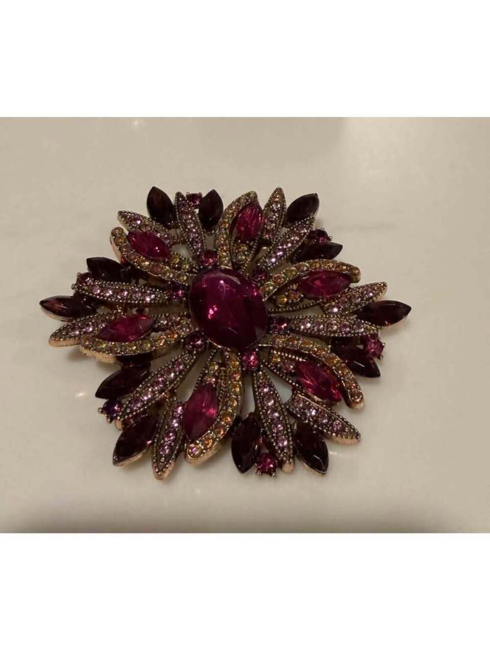 Purple Rhinestone Flower Brooch Pin - Picture 4 of 5